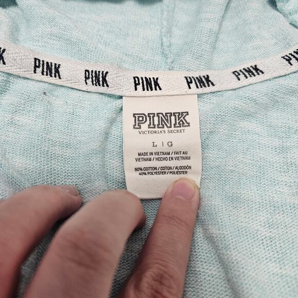 PINK Victoria's Secret Blue Lightweight Hooded Sweater Size Large - Picture 3 of 7